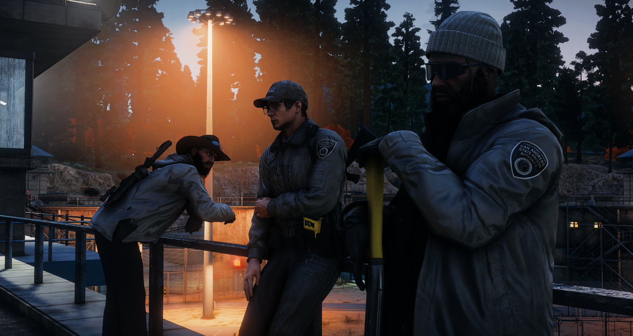 DOC officer preparing equipment outside the facility